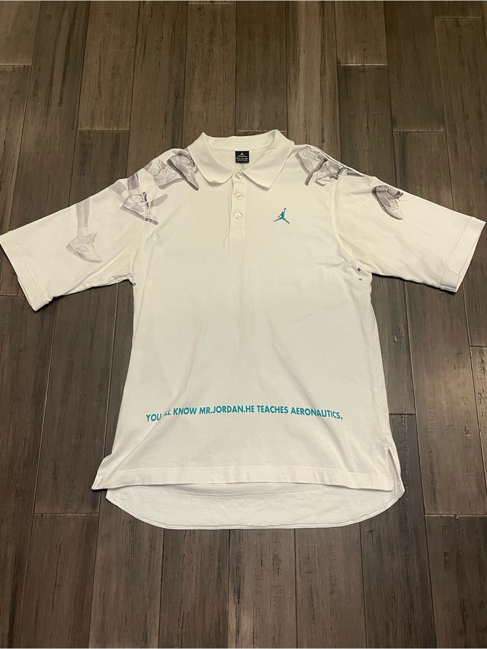 Jordan Polo Shirt Men’s XXL White Sneaker Print Jumpman Graphic Aeronautics Golf